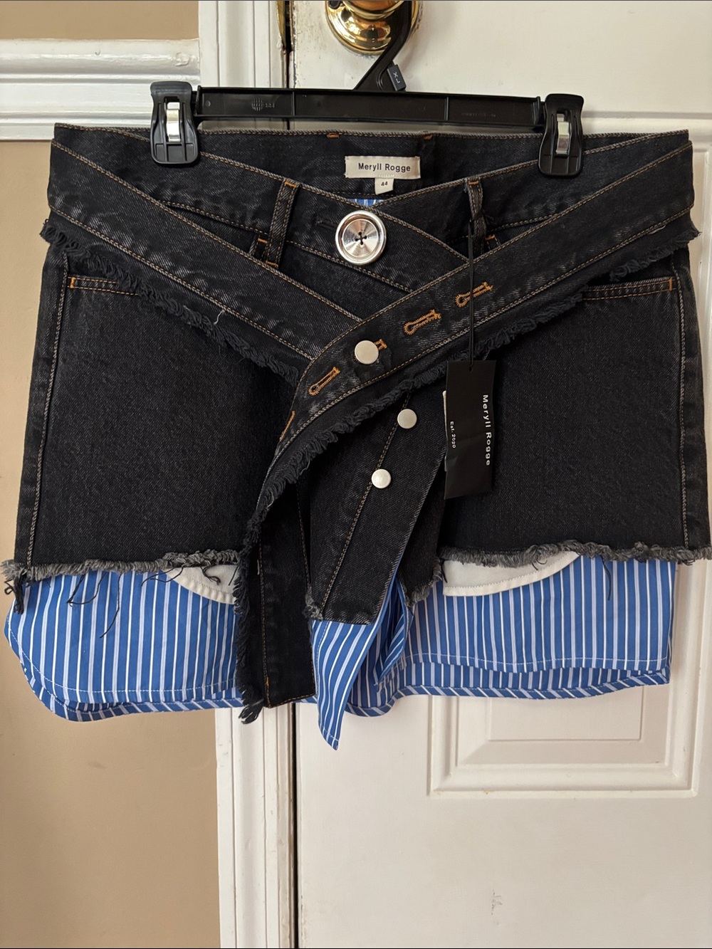 Black Denim Skirt with Wrap Waist
